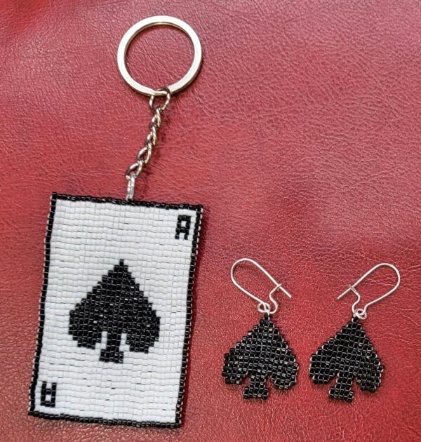ace of spade playing card keychain and spade earrings